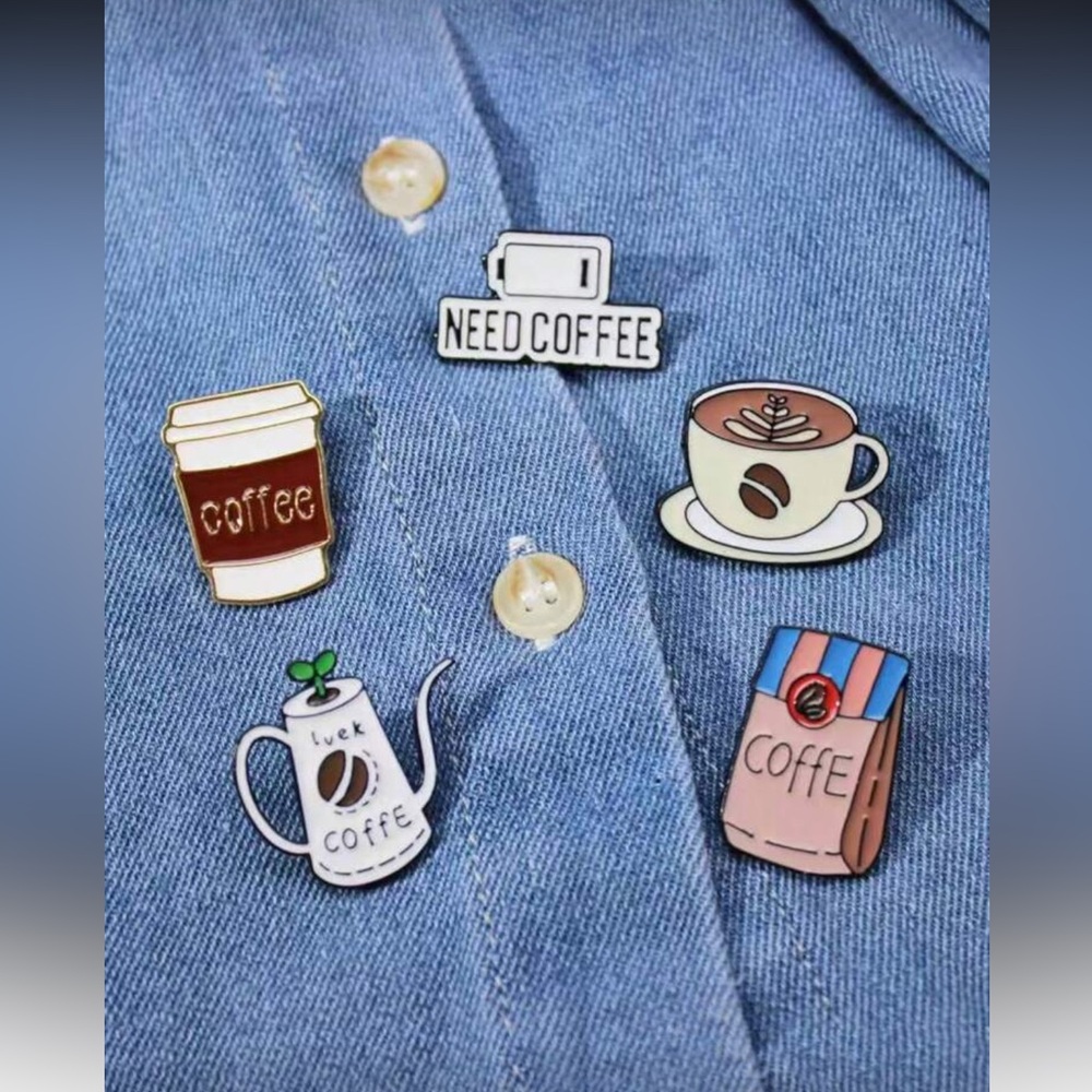 ☕️NEW Coffee-Themed Enamel Pins Set of 5☕️